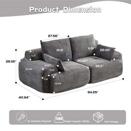 Moderne Kompressions-Memory-Schaum-Sofa, 2-Sitzer großes Sektionssofa für das Wohnzimmer, tierfreundliches Wolkenmodul-Sofa, Corduroy-Stoff, extra tiefe Sitzbank, keine Montage erforderlich, Grau
