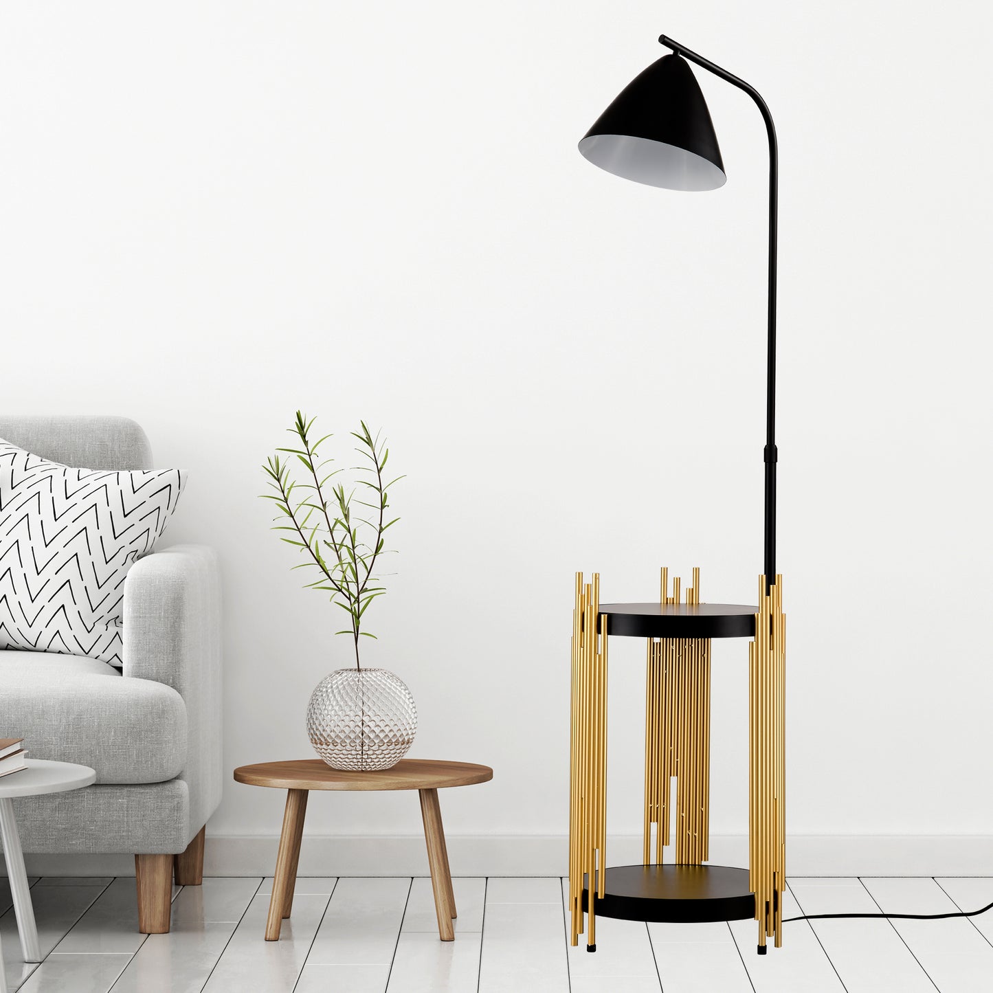 Luxus-Regal Stehlampe für das Wohnzimmer mit Metall-Lampenschirm, hohe Stehlampe im industriellen Stil für Lesen im Schlafzimmer, Büro E26 Ohne mitgelieferte Glühbirne - Mattgold Mattschwarz