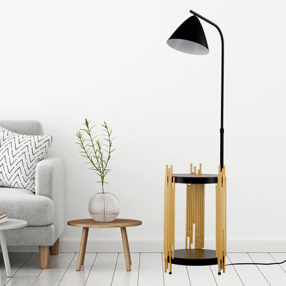 Luxus-Regal Stehlampe für das Wohnzimmer mit Metall-Lampenschirm, hohe Stehlampe im industriellen Stil für Lesen im Schlafzimmer, Büro E26 Ohne mitgelieferte Glühbirne - Mattgold Mattschwarz