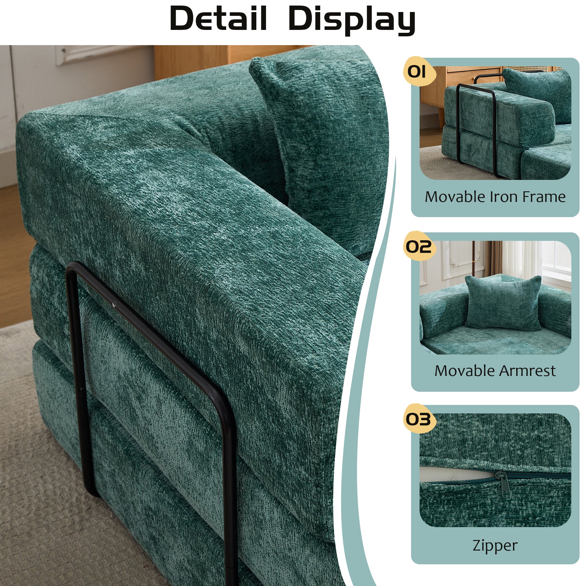 Dark Green Chenille Sofa Bed