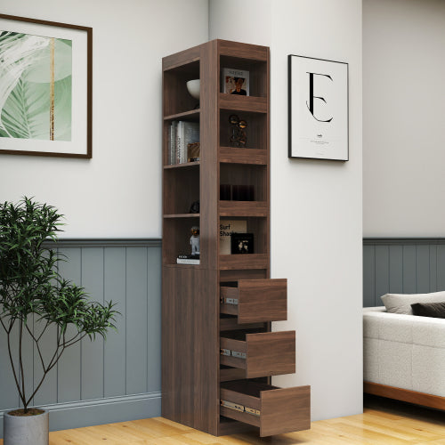 70,87 H Display-Schrankschrank, 4-stufiges Regal, 3 Seitentische & 4 kleine Display-Regale, moderner hölzerner hoher Bücherschrank für Wohnzimmer und Home Office