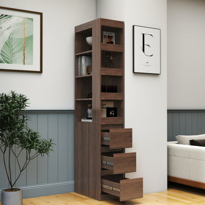 70,87 H Display-Schrankschrank, 4-stufiges Regal, 3 Seitentische & 4 kleine Display-Regale, moderner hölzerner hoher Bücherschrank für Wohnzimmer und Home Office