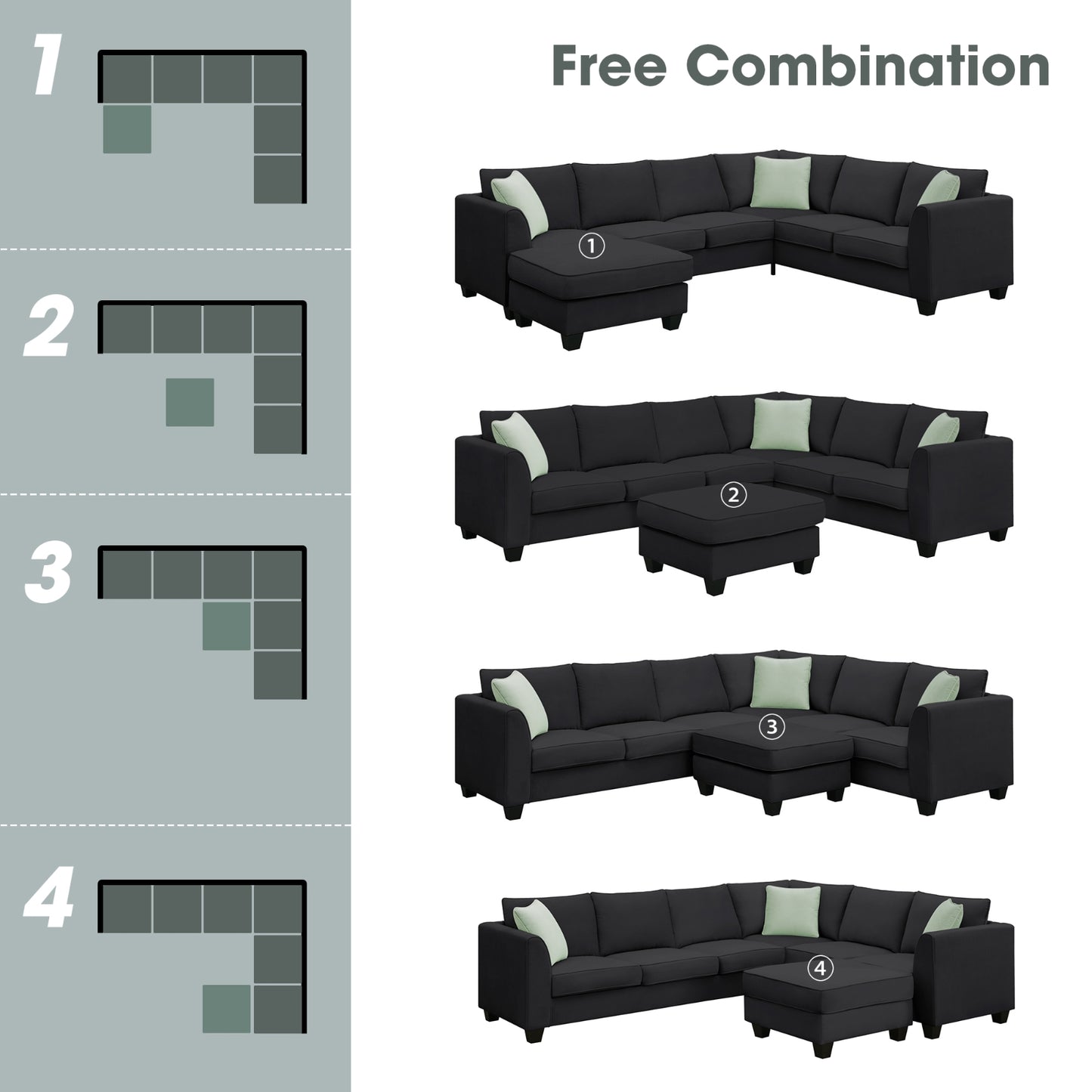 112 87 Sektionale Sofas, 7-Sitzer modulare Wohnzimmer-Sets