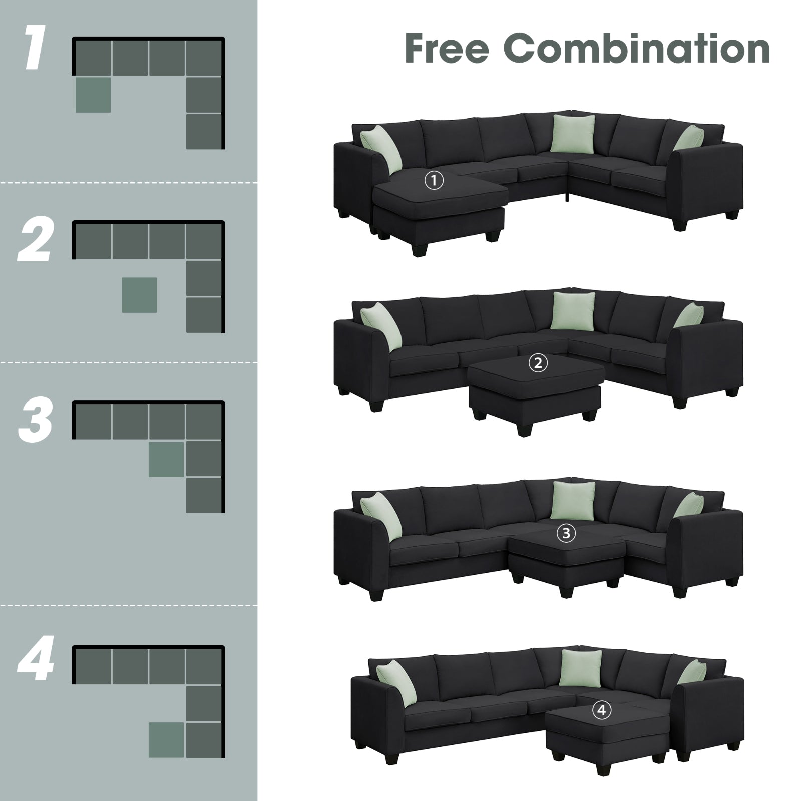 112 87 Sektionale Sofas, 7-Sitzer modulare Wohnzimmer-Sets