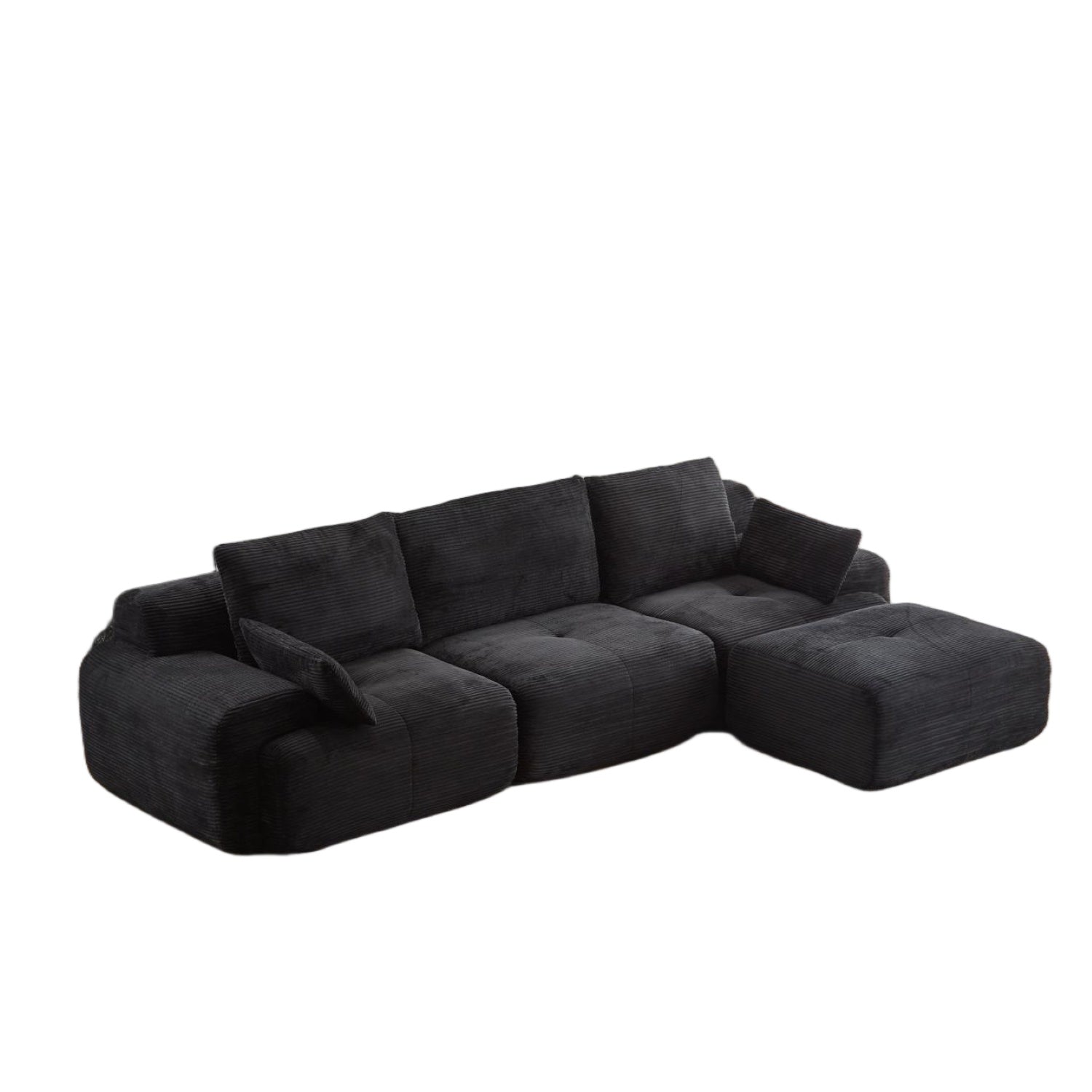 Moderne Kompressions-Memory-Schaum-Sofa, Große Ecksofas für das Wohnzimmer, Haustierfreundliches Wolkenmodulares Ecksofa, Kordstoff, Extra Tiefes Zweiersofa, Keine Montage erforderlich, Schwarz