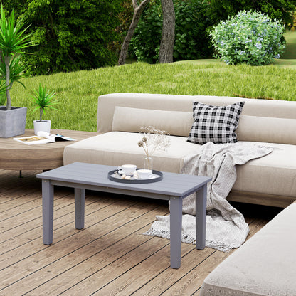 Rectangle Outdoor Coffee Table, HDPE All-Weather Outdoor Patio Table With Slatted Tabletop For Yard, Balcony, Gray