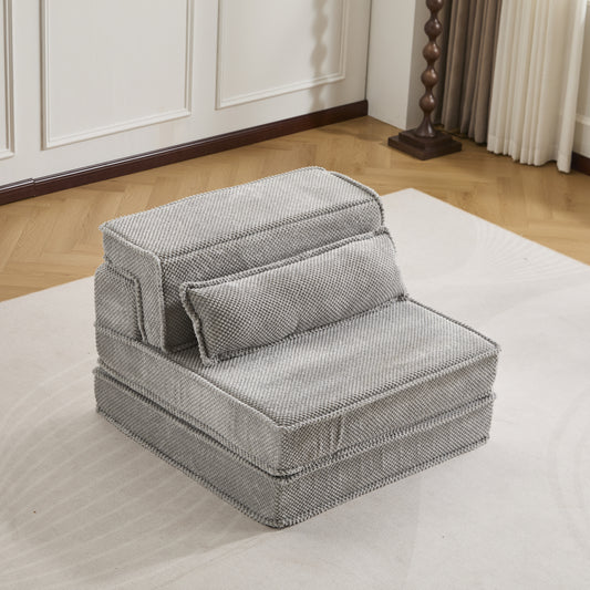 Kompressions-Mahjong-Sofa, Umwandelbares Boden-Sofabett, DIY Knochenloses Modulares Sektionalsofa, Keine Montage erforderlich, Kreisförmiger Fleece-Stoff, Überdimensioniertes Einzelsofa mit 1 Kissen, Hellgrau