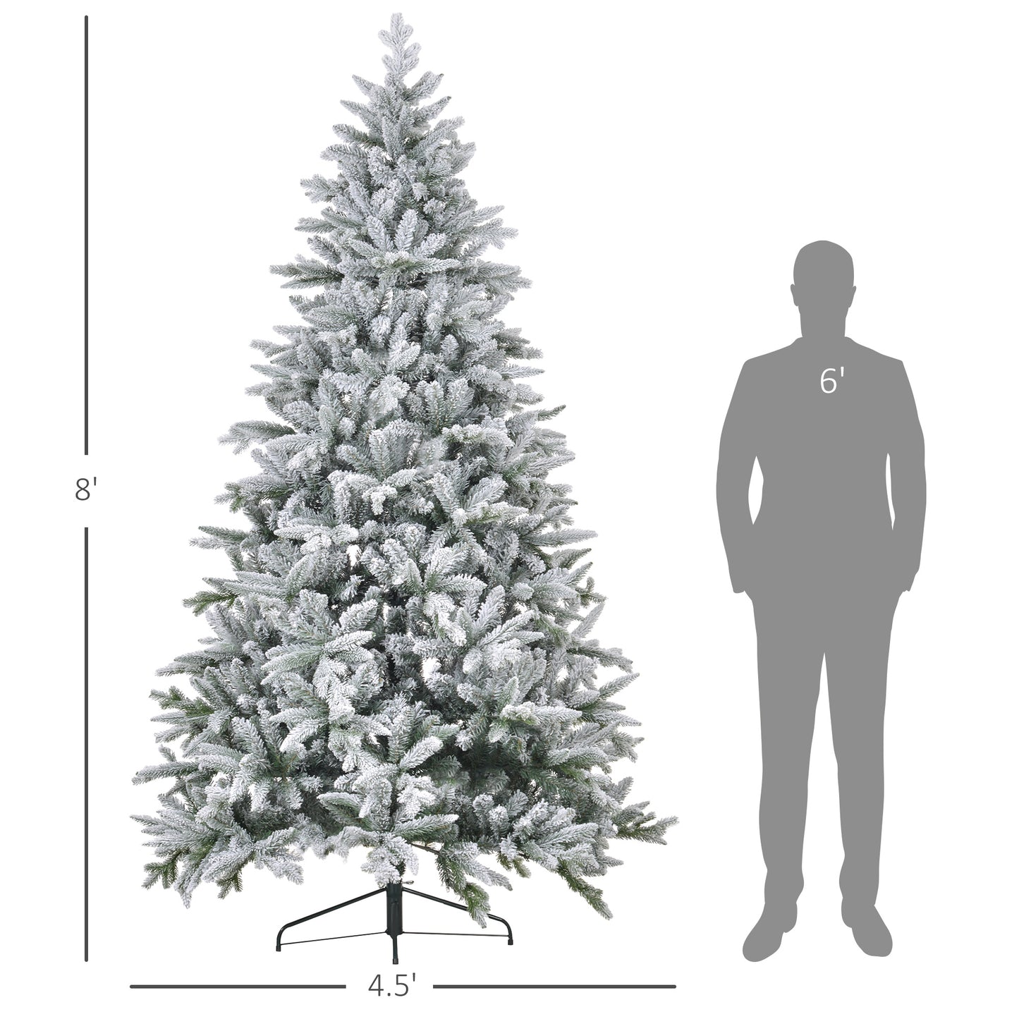 HOMCOM 2,4 m künstlicher Weihnachtsbaum mit Schneeauflage, 2003 Ästen, klappbarem Metallständer, einfacher Montage, gefalteter Weihnachtsbaum für Zuhause, Büro, Feiertage, Grün