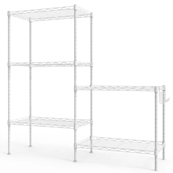 5-stufiges Display-Regal mit einstellbarem Abstand zwischen den Ebenen, einrastbare verformbare Struktur, einstellbare Füße, aus Eisen gefertigt, 54*29*150 cm, pulverbeschichtetes Mattweiß
