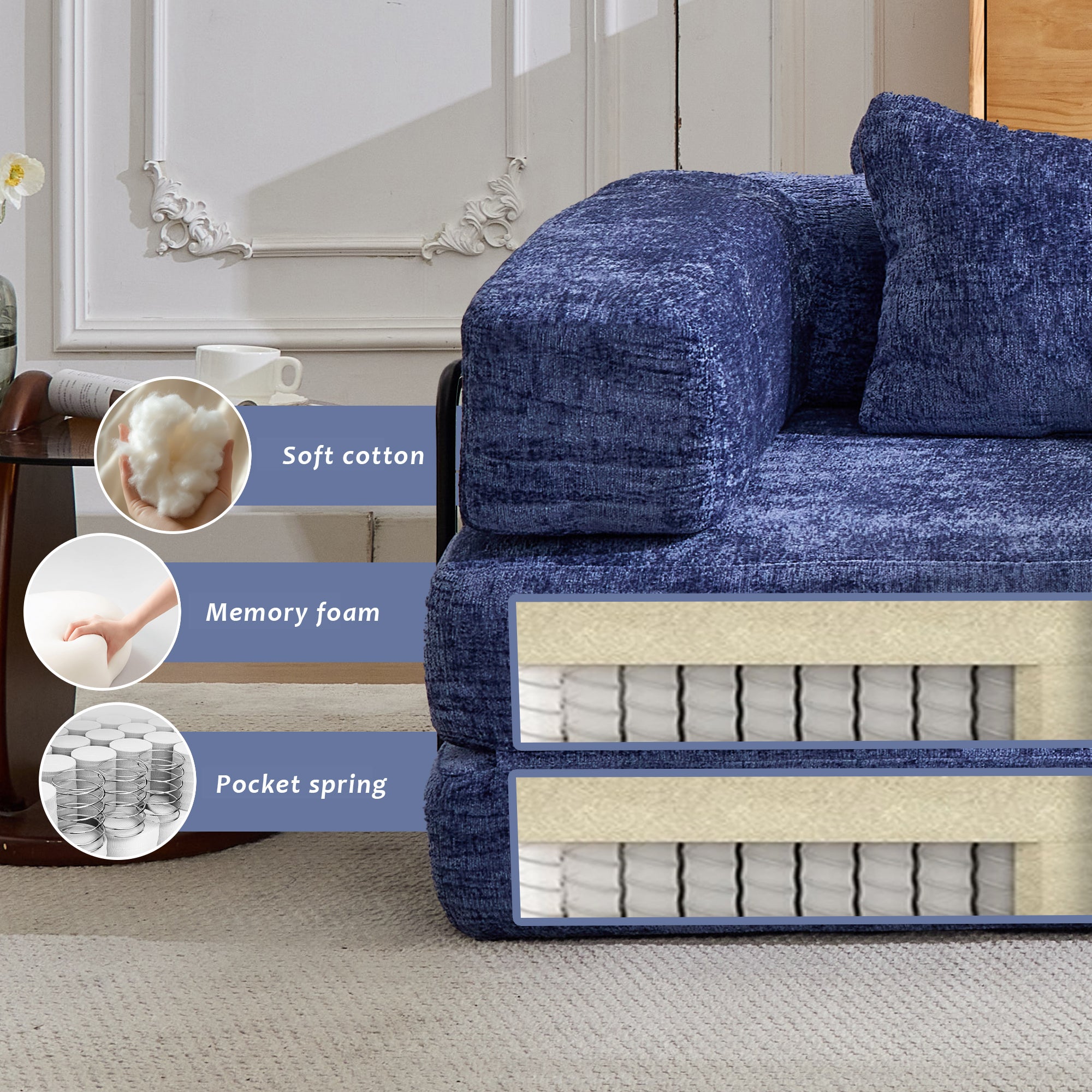 Dark Blue Chenille Sofa
