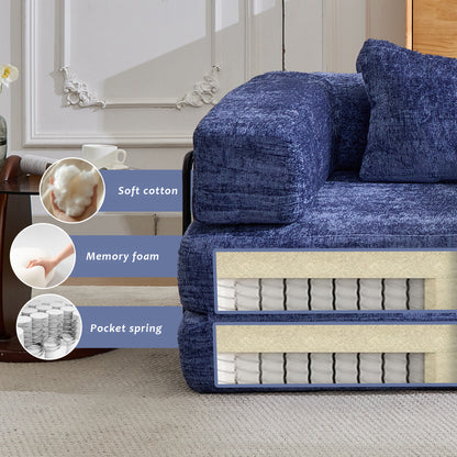 Kompressions-Sofa, Umklappbares Boden-Sofa-Bett mit feststehendem Formrahmen, Einzelner Sitzplatz ohne Knochen modularer Sektionssofa, Keine Montage erforderlich, Chenille-Stoff, für Wohnzimmer und Schlafzimmer, Dunkelblau