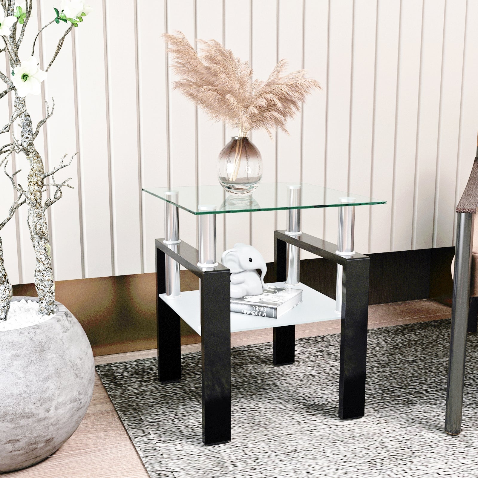 1-teiliges modernes gehärtetes Glas-Teekaffeetisch, quadratisch für das Wohnzimmer