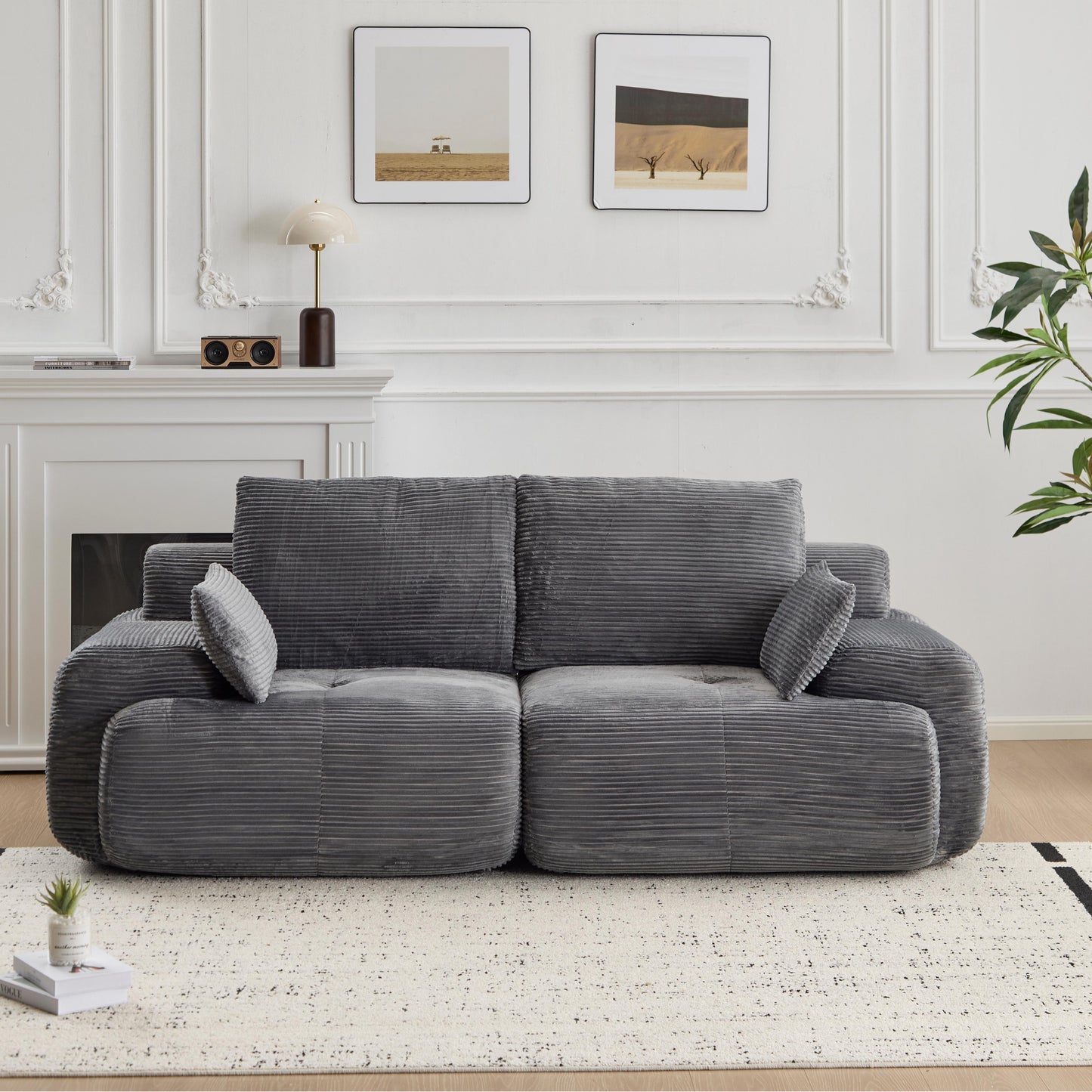 Moderne Kompressions-Memory-Schaum-Sofa, 2-Sitzer großes Sektionssofa für das Wohnzimmer, tierfreundliches Wolkenmodul-Sofa, Corduroy-Stoff, extra tiefe Sitzbank, keine Montage erforderlich, Grau