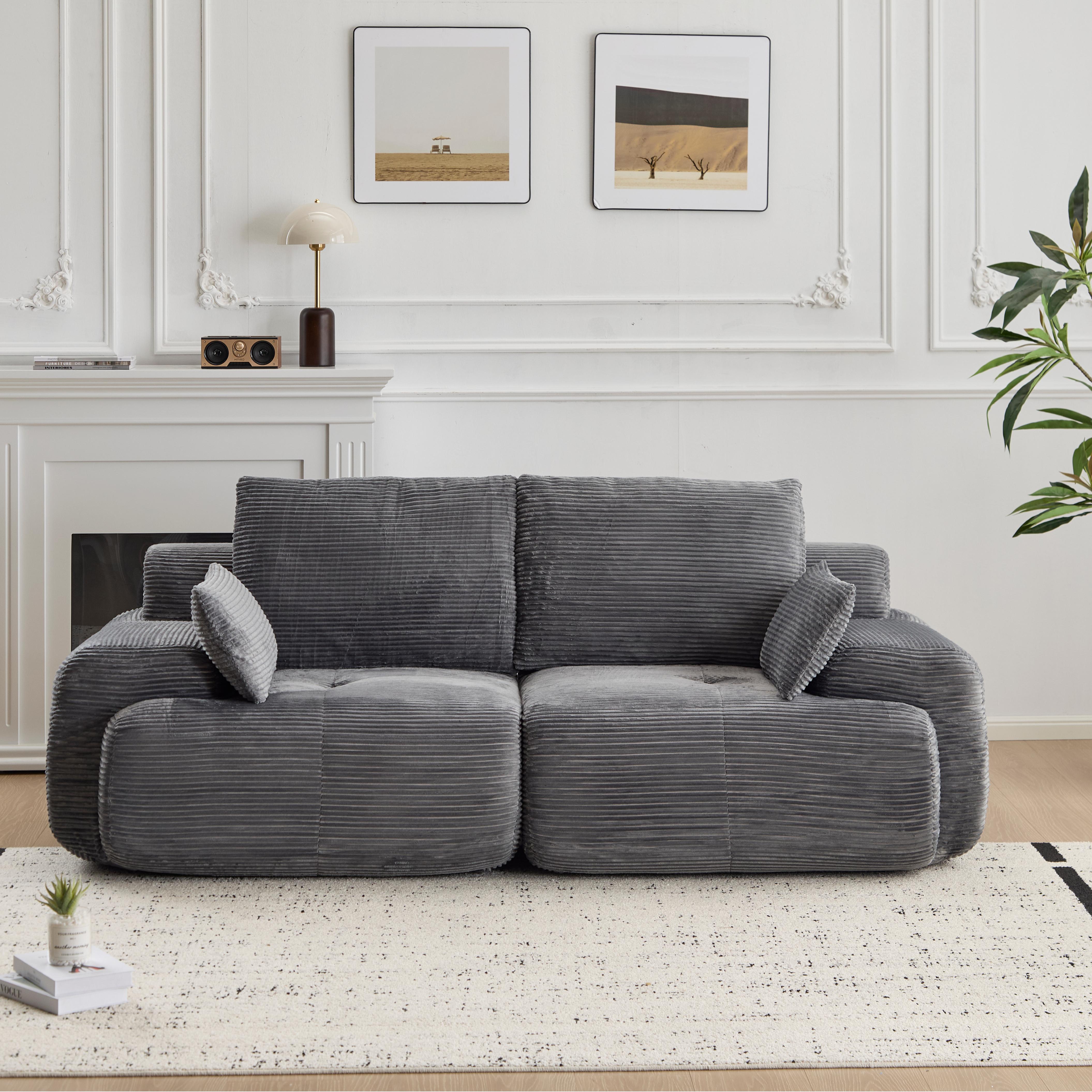 Grey Corduroy Loveseat Sofa