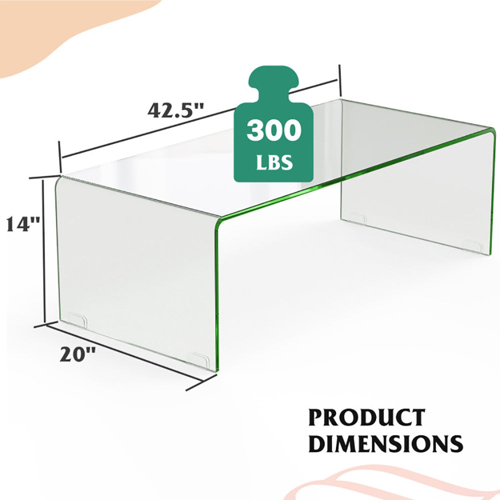 42.5 X 20 X 14 Inch Glass Coffee Table With Rounded Edges For Living Room