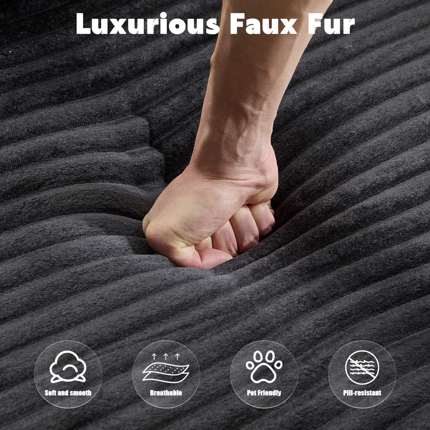 Kompressions-Sektionale Couch mit bequemer Chaise, knochenlose L-förmige Sofa mit tiefer Sitzfläche, minimalistisches modulares Couch-Sofabett für Wohnzimmer, Schlafzimmer, Apartment und Lounge, Corduroy, Schwarz