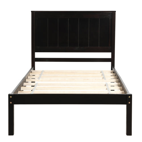 Bettgestell mit Kopfteil, Holzlamellenunterstützung, Kein Lattenrost erforderlich, Einzelbett, Espresso