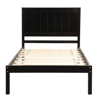Bettgestell mit Kopfteil, Holzlamellenunterstützung, Kein Lattenrost erforderlich, Einzelbett, Espresso