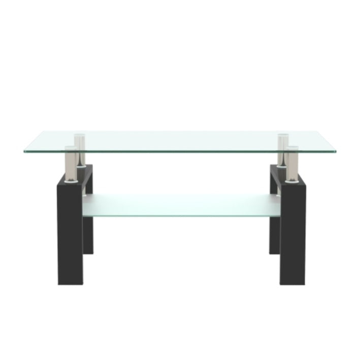 Rechteckiger Schwarzer Glas-Couchtisch, Klarer Couchtisch, Moderne Beistell- und Mittel-Tische für das Wohnzimmer, Möbel für das Wohnzimmer