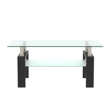 Rechteckiger Schwarzer Glas-Couchtisch, Klarer Couchtisch, Moderne Beistell- und Mittel-Tische für das Wohnzimmer, Möbel für das Wohnzimmer