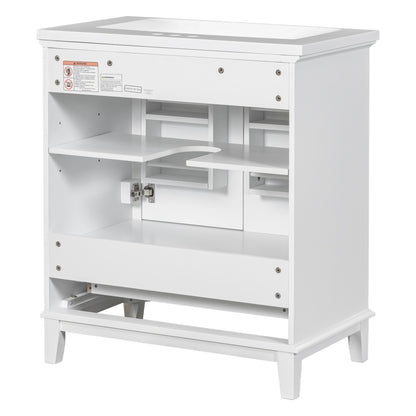 30-Zoll-Badwaschtisch mit Waschbecken-Kombination, Multifunktionaler Badezimmerschrank mit Türen und Schublade, Solider Rahmen und MDF-Platte, Weiß