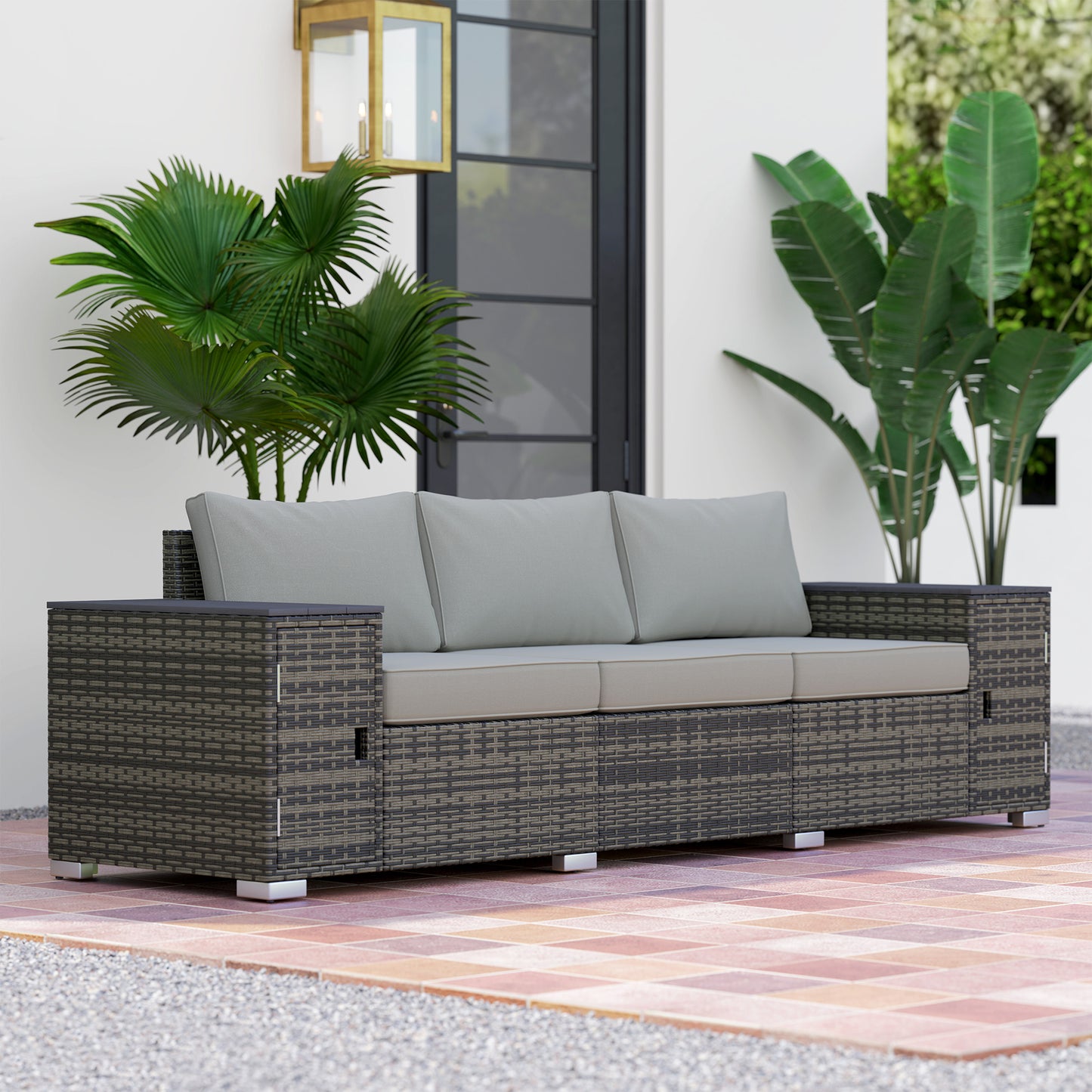 3-Sitzer-Außenliege-Patio-Sofa mit Stauraum