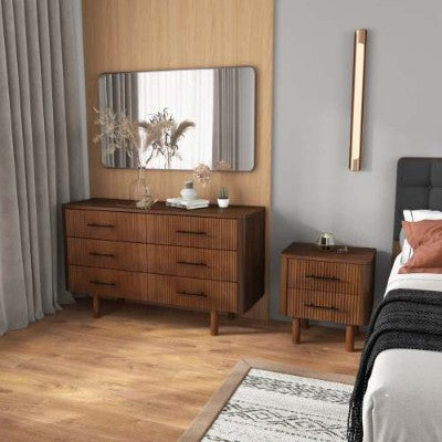 Logan Mid-Century Modern Walnuss-Nachttisch Bettseitig mit 2 Schubladen