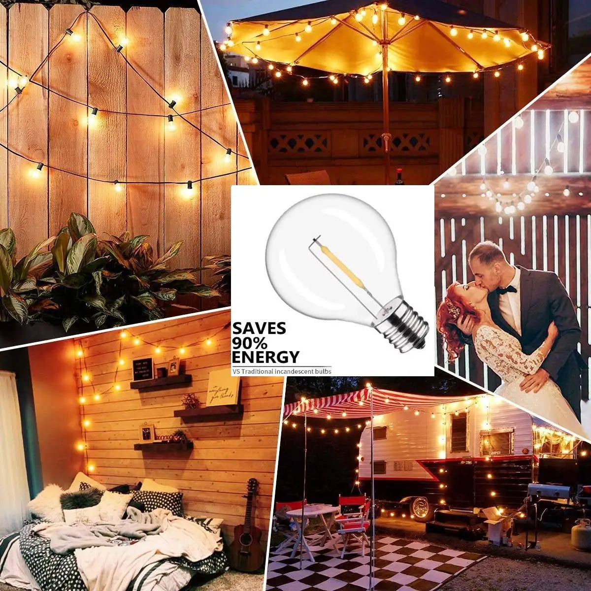 Decorbites™ G40 1W PET LED-Birnen – E12-Schraubfassung, unzerbrechliche Kugellampen – Außen-Girlandenbeleuchtung