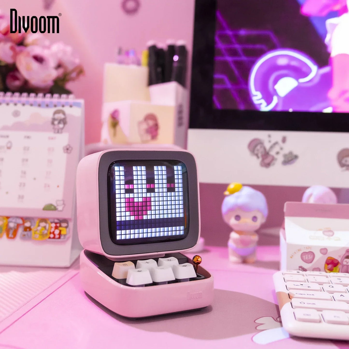 DecorBites™ Ditoo Pixel Art Game Bluetooth Speaker: 16X16 LED Display Board (Pink)