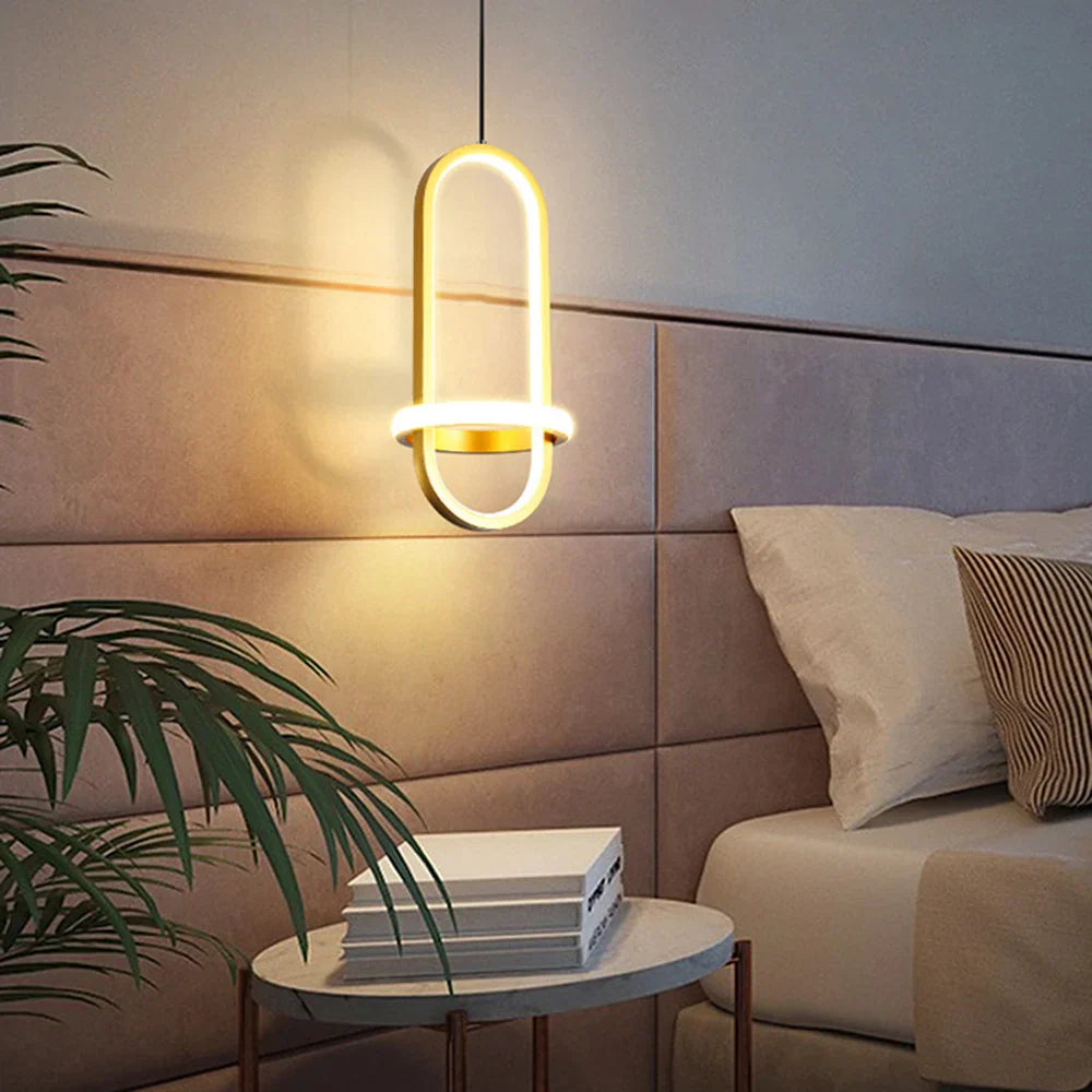 Gold Minimalist Pendant Light Black Bedroom