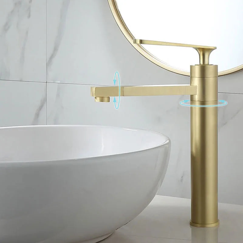 Brushed Gold Basin Faucet Deck-Mounted Long