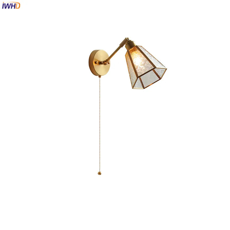 DecorBites™ Green Glass LED Wall Lights with Pull Chain Switch, Copper Finish
