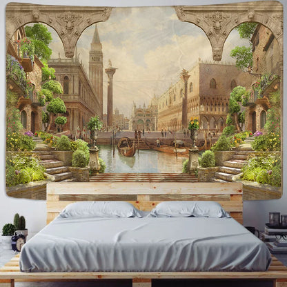 Decorbites™ Grüne Pflanzenlandschaft Wandteppich | Boho Wandbehang für Stadt Schlossberg