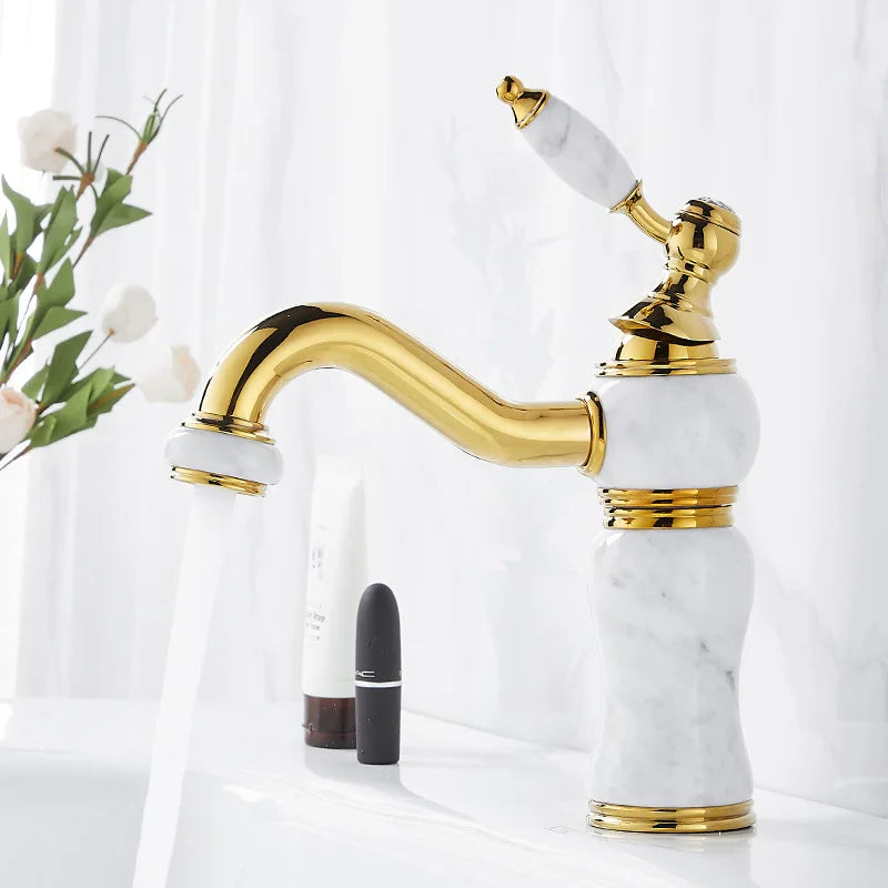 Gold Marble Basin Faucet With Pop-Up Overflow