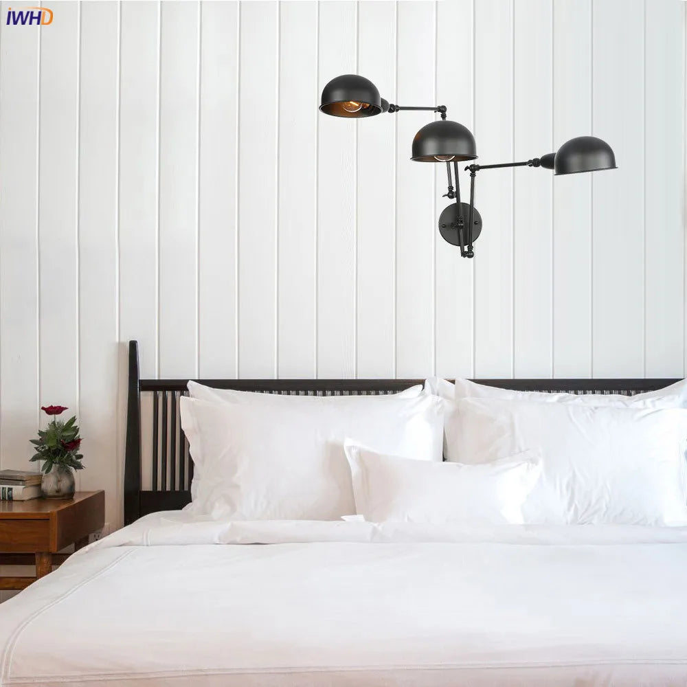 DecorBites™ Loft Antique Edison 3-Head Black Wall Sconce Swing Arm Light