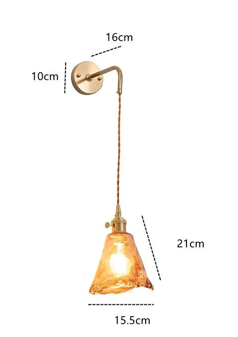 Decorbites™ Bernstein-Glas-Wandleuchte-Schalter, Moderne Kupfer-LED-Lampe für Zuhause, Schlafzimmer, Wohnzimmer
