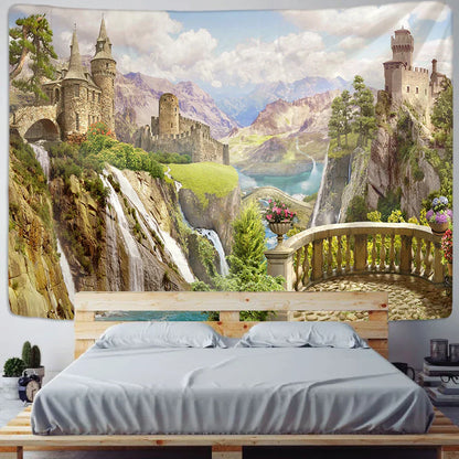 Decorbites™ Grüne Pflanzenlandschaft Wandteppich | Boho Wandbehang für Stadt Schlossberg