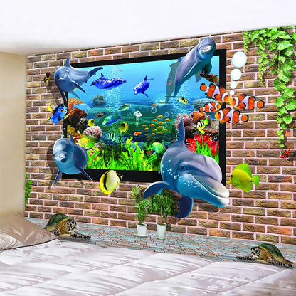 DecorBites™ Dolphin Psychedelic Tapestry: Bohemian Underwater Wall Hanging for Home Decoration