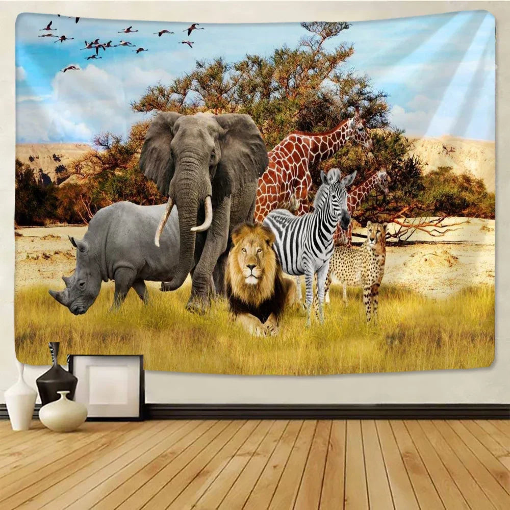 Decorbites™ Löwentapisserie Afrikanische Graslandtiere Cartoon Wandhänge-Decke