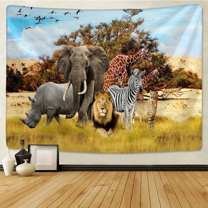 Decorbites™ Löwentapisserie Afrikanische Graslandtiere Cartoon Wandhänge-Decke