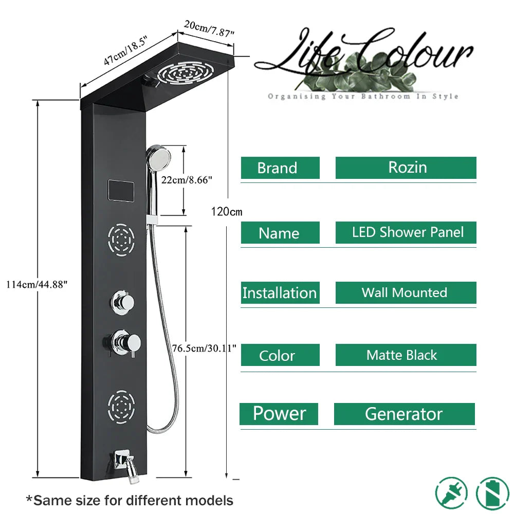 Decorbites™ LCD Schwarz LED Regendusche-Panel mit 5 Massagestrahlen Wandmontage
