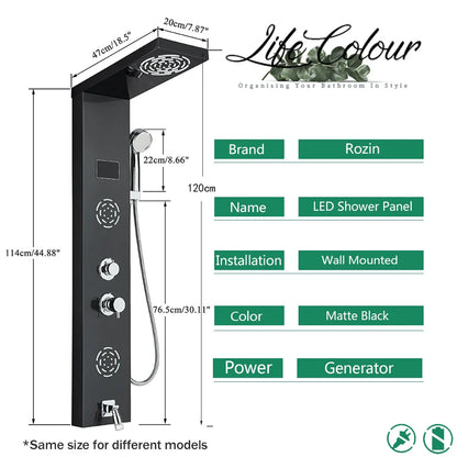 Decorbites™ LCD Schwarz LED Regendusche-Panel mit 5 Massagestrahlen Wandmontage