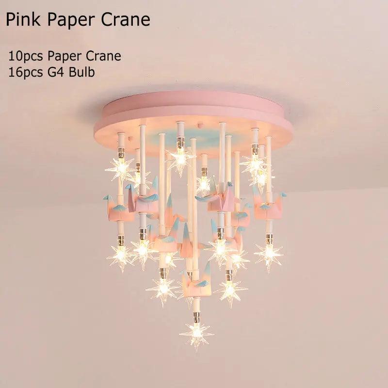 Decorbites™ Kinder Harz Pferd Papierkranich Deckenleuchte – Blau Rosa LED Schlafzimmerlampe