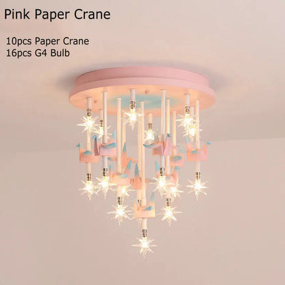 Decorbites™ Kinder Harz Pferd Papierkranich Deckenleuchte – Blau Rosa LED Schlafzimmerlampe