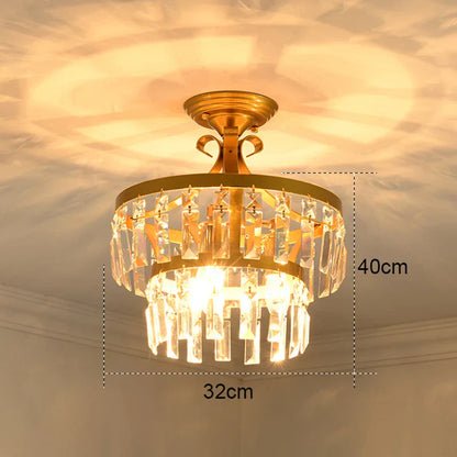 DecorBites™ Gold Crystal Round Ceiling Chandelier for Living Room LED Light Fixtures