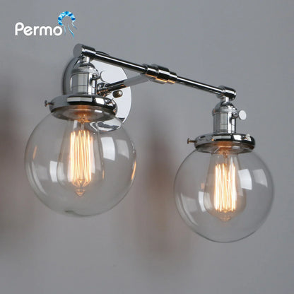 DecorBites™ Glass Ball Globe Wall Light for Retro Home Decor - Double Heads E27 Sconce