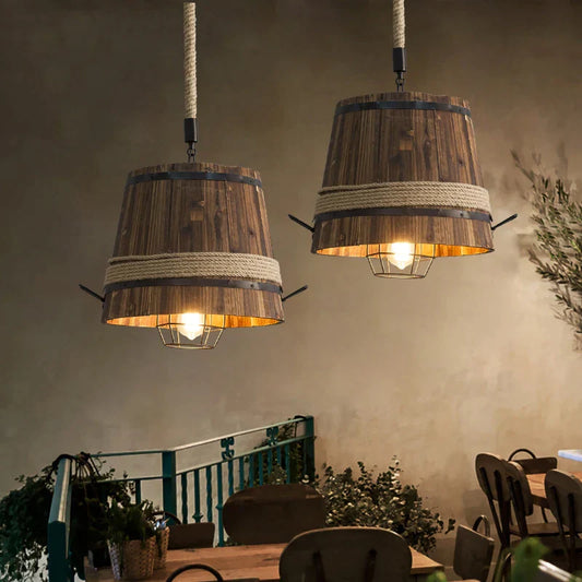 Decorbites™ Fass-Industrie-Lüster für Esszimmer Café Restaurant, verstellbare Holzleuchte
