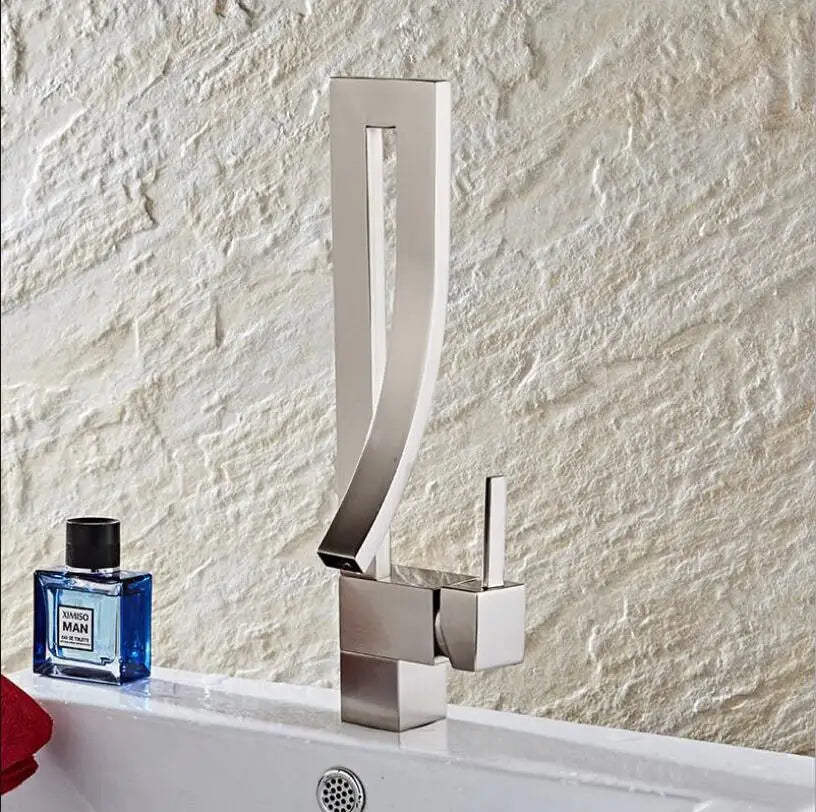 Gold Square Basin Faucet Deck-Mounted Single-Handle