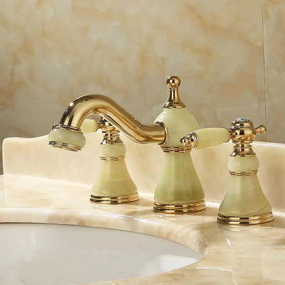 Decorbites™ Gold Messing Jade 3-Loch-Wandmontage Beckenarmatur mit Doppelgriff