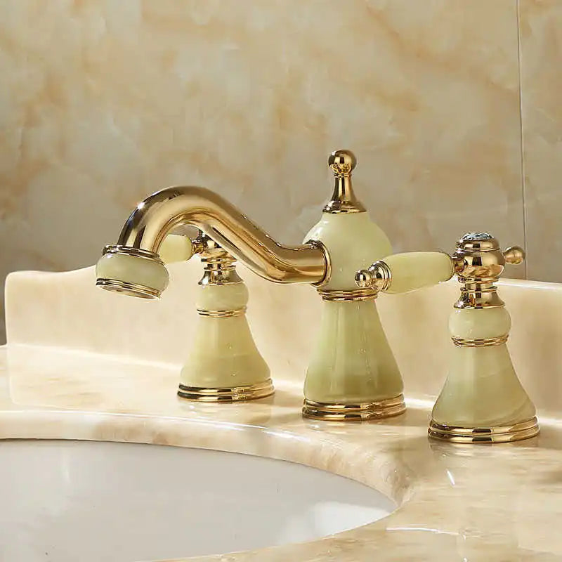 Gold Jade Basin Faucet With Double Handles